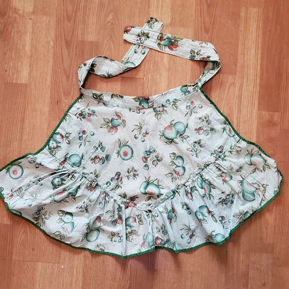 Vintage Handcrafted Half Apron Green Fruit 18" Long 44" Waist w/ Ties - Picture 2 of 2